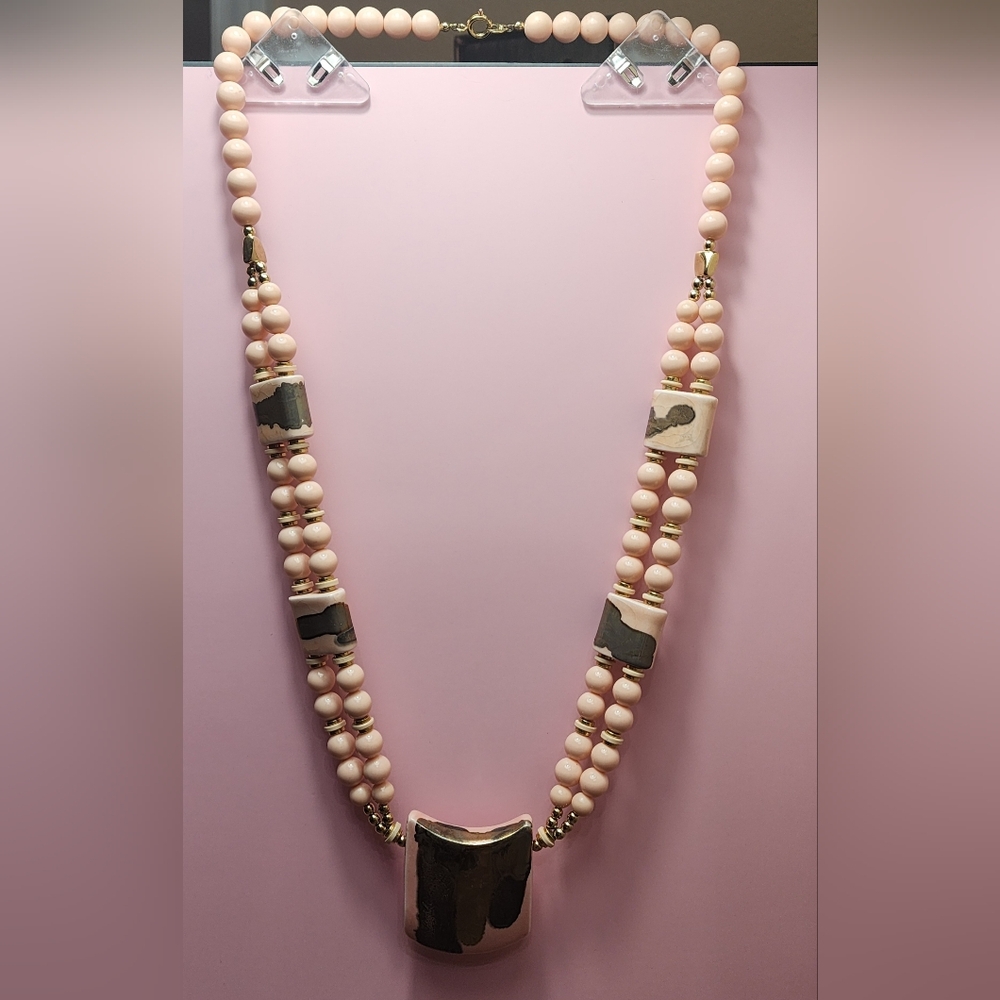 Vintage Japan Ceramic Pendant with Lucite Beads - Picture 2 of 6